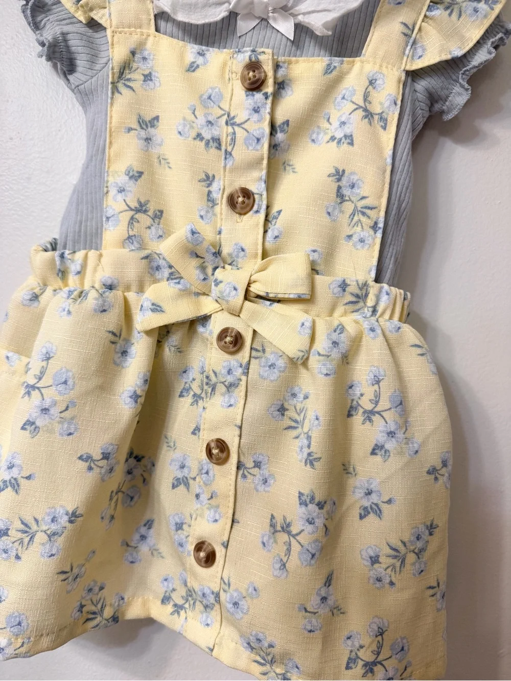 Yellow Floral Baby Suspender Dress with Bow